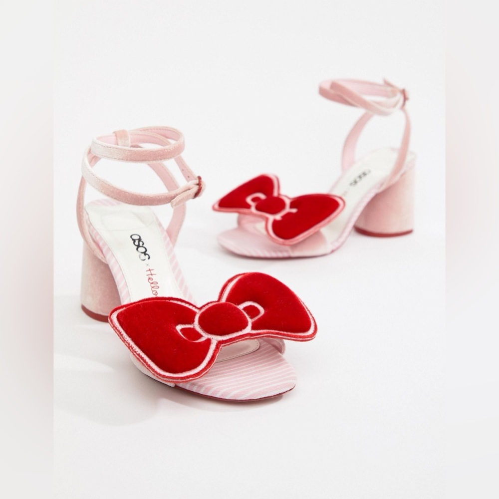 ASOS x Hello Kitty Velvet Bow Platform Heel Strap Sandals